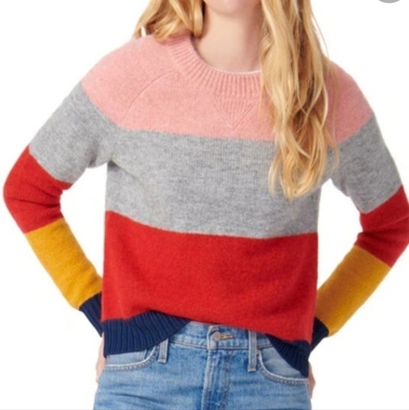 J Crew Sz M/L Colorblock Crewneck Sweater In Heather Rose Alpaca Wool - Picture 9 of 9